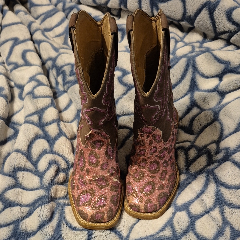 Roper Kids Pink and Brown Glitter Cowboy Boots